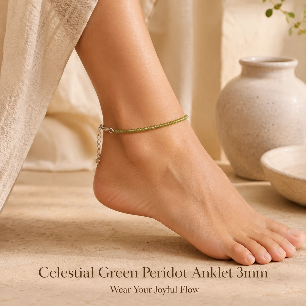 Celestial Green Peridot Anklet 3mm – For spiritual alignment & joyful flow