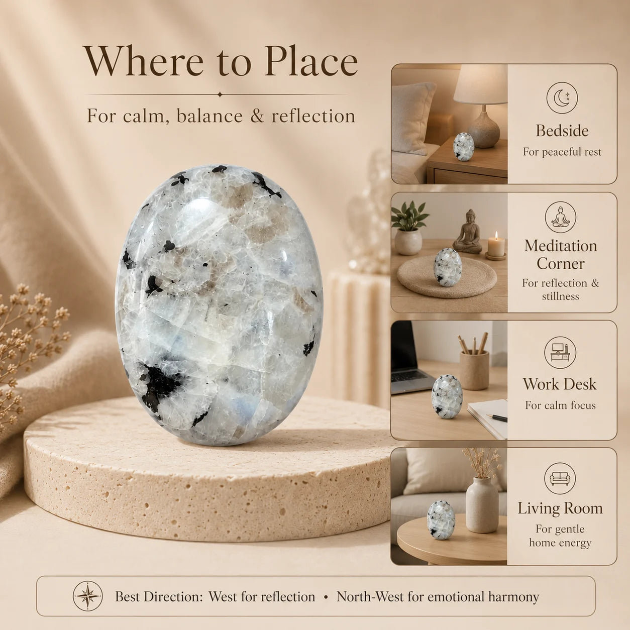 Rainbow Moonstone Polished Palm Stone – Calm, Intuition & New Beginnings
