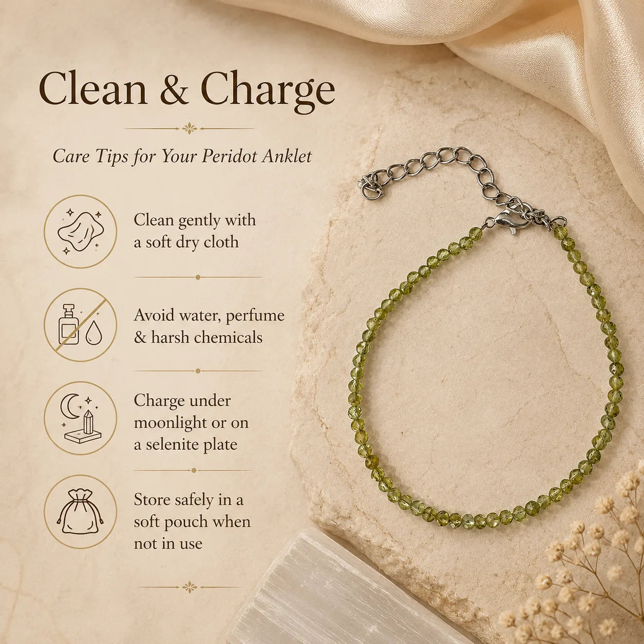 Celestial Green Peridot Anklet 3mm – For spiritual alignment & joyful flow