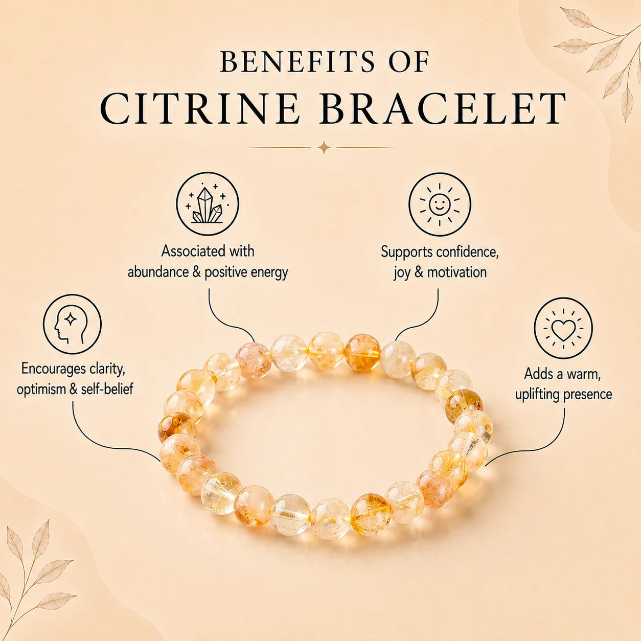 Citrine Round 8MM Bead Bracelet - Success & Abundance