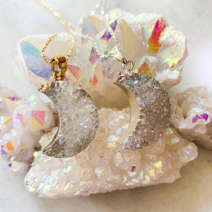 White Druzy Pendant in Golden S925 Chain