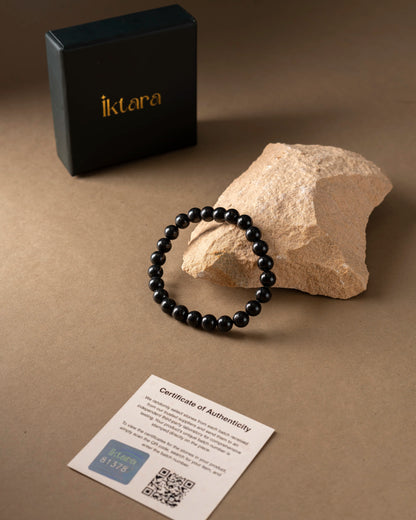 Black Tourmaline 8MM rounded beads bracelet - Stone of Protection, Grounding & Strength
