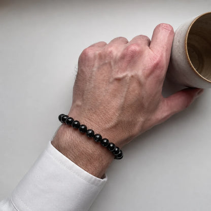 Natural Black Obsidian Bracelet 8mm With Certificate