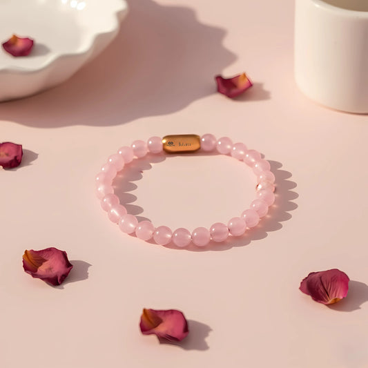 Rose Quartz Love Harmony Round 8MM Bead Bracelet with Maglink