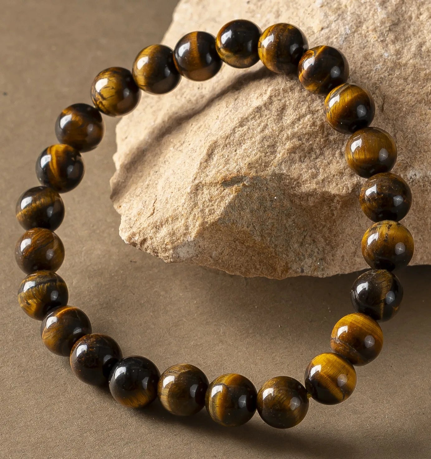 Tiger Eye 8MM rounded beads bracelet - Stone of Confidence, Courage & Focus