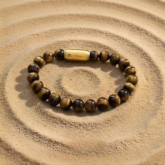 Tiger Eye 8MM rounded beads bracelet - Stone of Confidence, Courage & Focus with Maglink