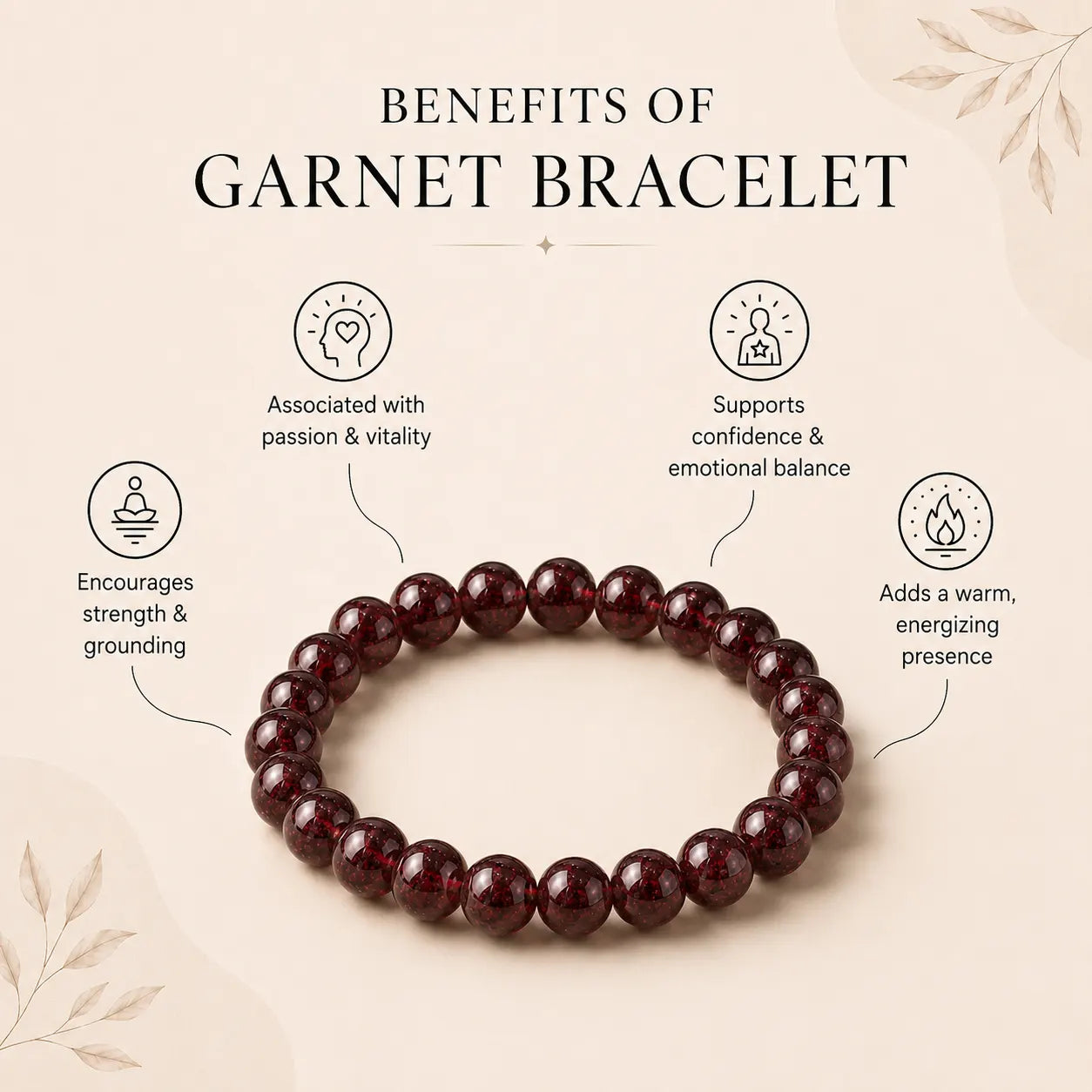 Natural Garnet Bracelet 8mm  WIth Certificate