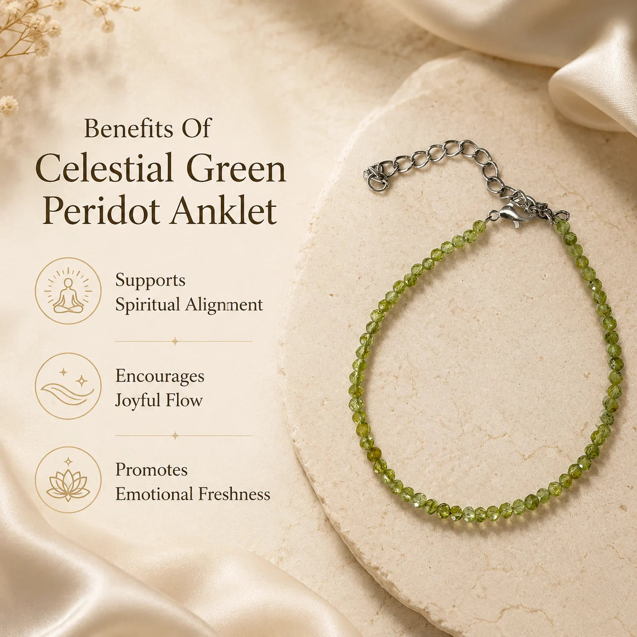 Celestial Green Peridot Anklet 3mm – For spiritual alignment & joyful flow