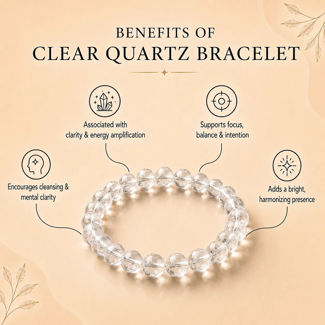 Clear Quartz Round 8MM Bead Bracelet for Mind & Soul Alignment