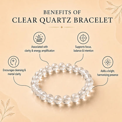 Clear Quartz Round 8MM Bead Bracelet for Mind & Soul Alignment