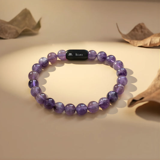 Amethyst Round 8MM Bead Bracelet – Boosts intuition & focus with Maglink